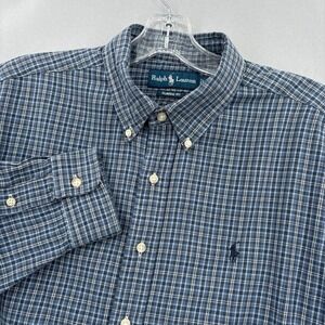 Ralph Lauren Shirt Mens XL Blue Plaid Button Down Long Sleeve 90s Vintage